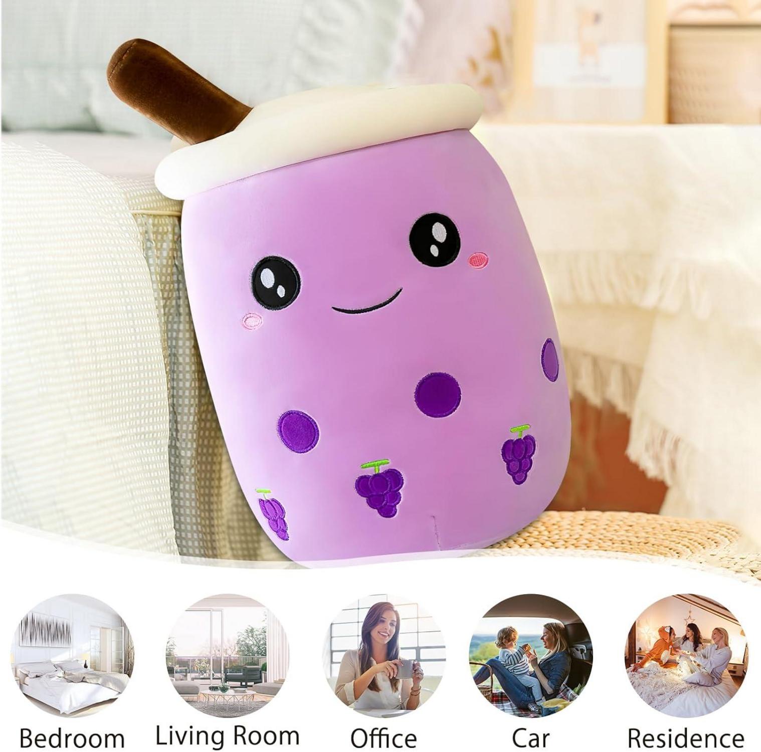 Bubble Tea Plüschkissen Boba Tee Stofftier 25cm Kuscheltier Lila