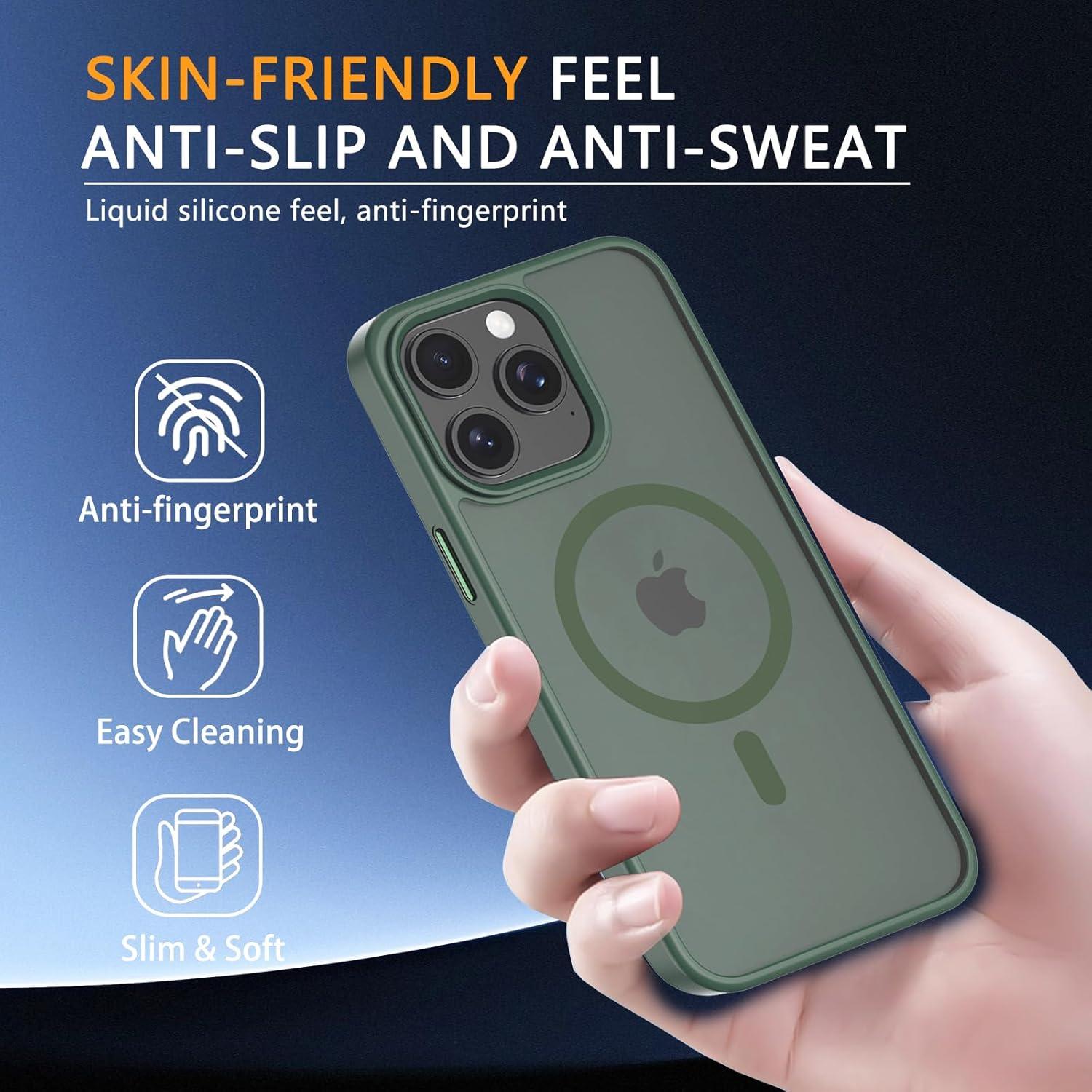 Magnetische iPhone 15 Pro Max Hülle MagSafe Grün stoßfest