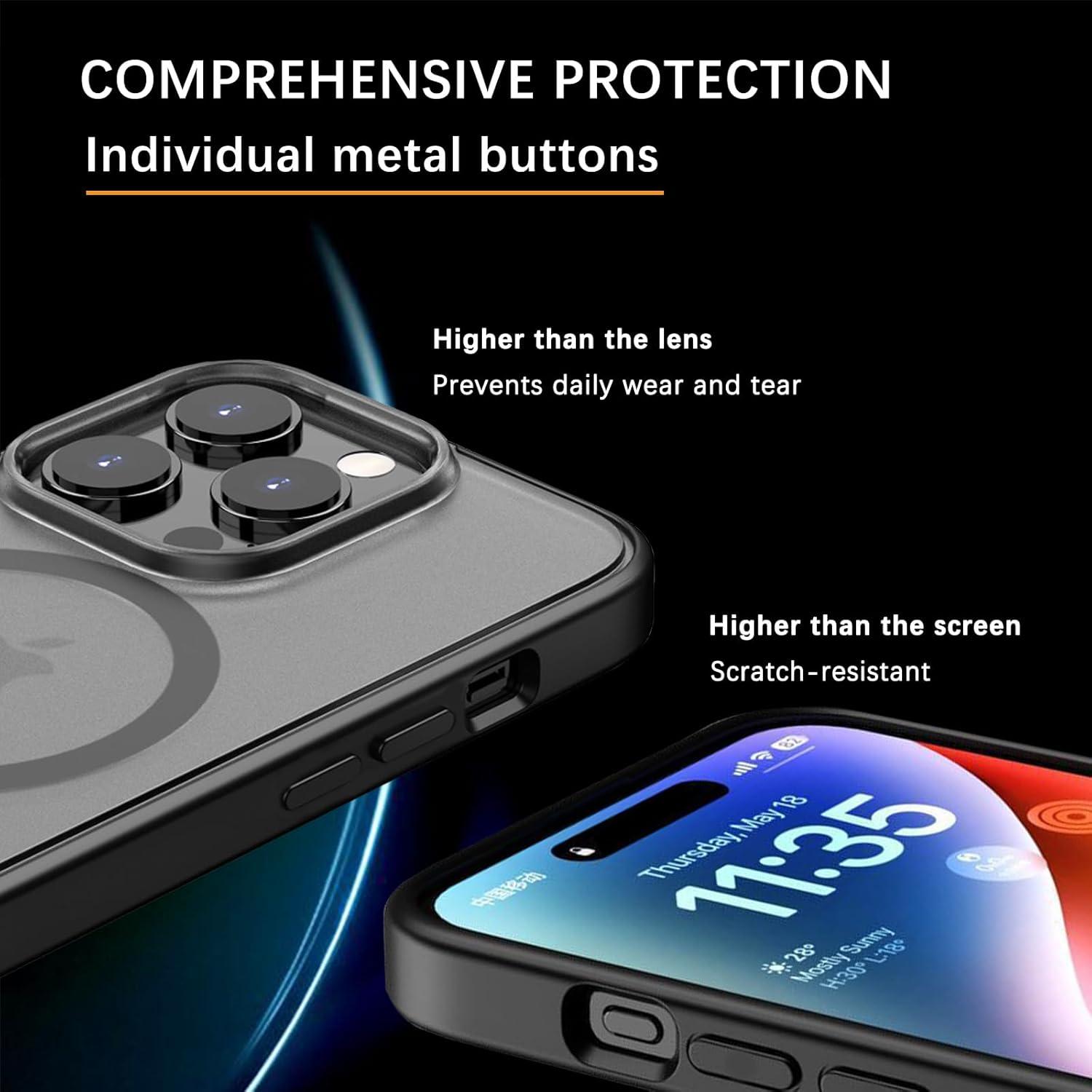 iPhone 14 Pro Magnetische Hülle MagSafe Militärischer Schutz Schwarz