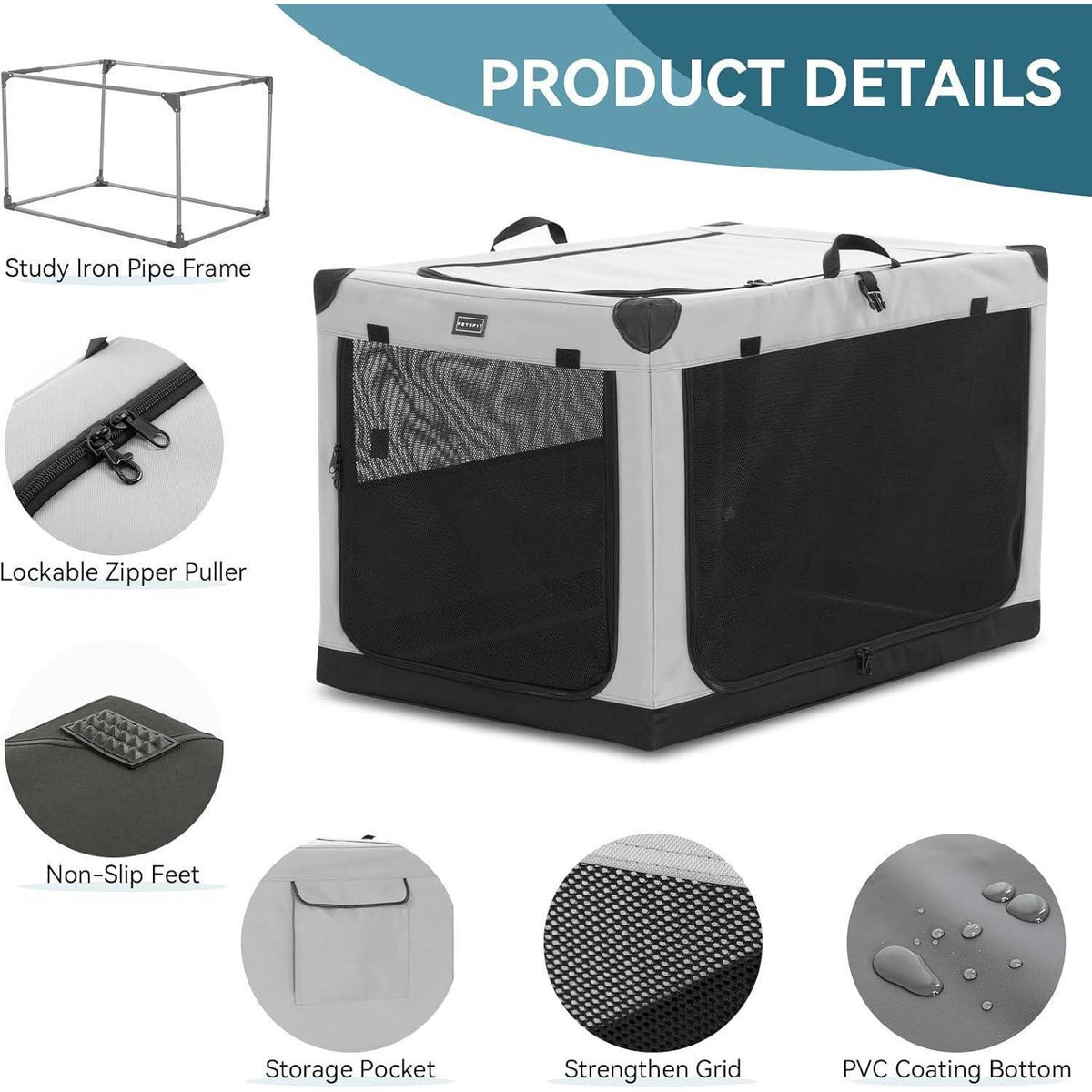 Faltbare Hundebox grau XL – Sicher & Komfortabel für Reisen