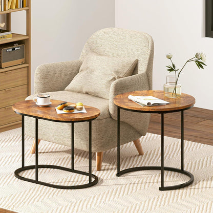 Modernes Satztisch Set 2er - Wohnzimmer Beistelltisch Rund