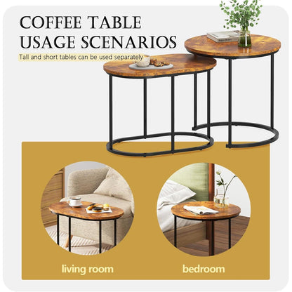 Modernes Satztisch Set 2er - Wohnzimmer Beistelltisch Rund