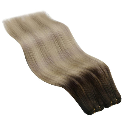 Echthaar Tressen Dunkelbraun 50 cm – Blond Balayage Ombre