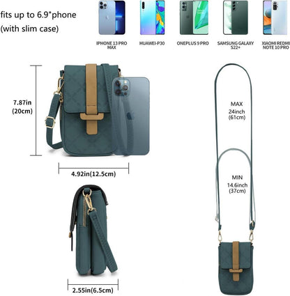 MUIIKOLA Handytasche RFID Blockierung Damen Leder Umhängetasche groß Dunkelgrün