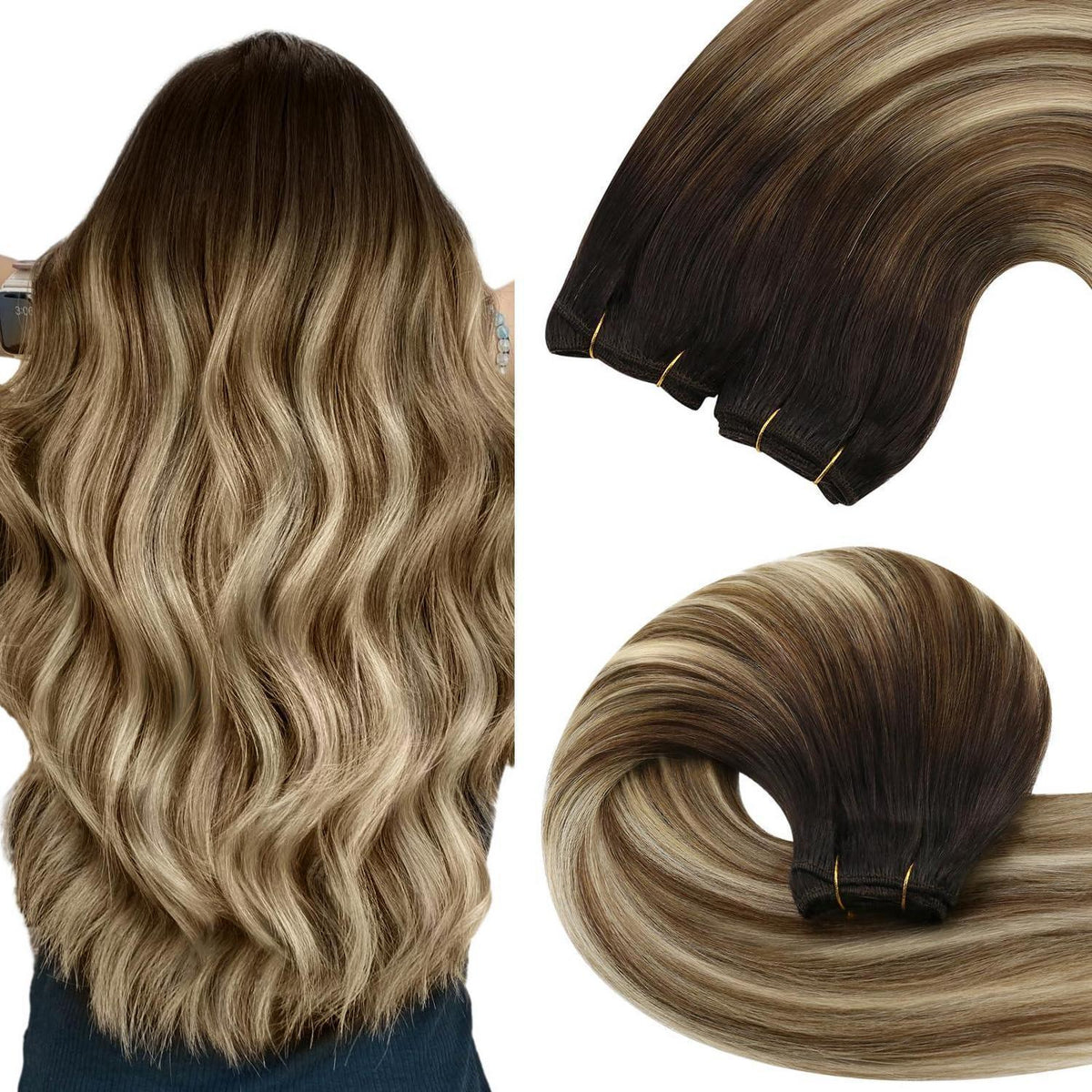 Echthaar Tressen Balayage Braun Blond 40cm Weft Extensions