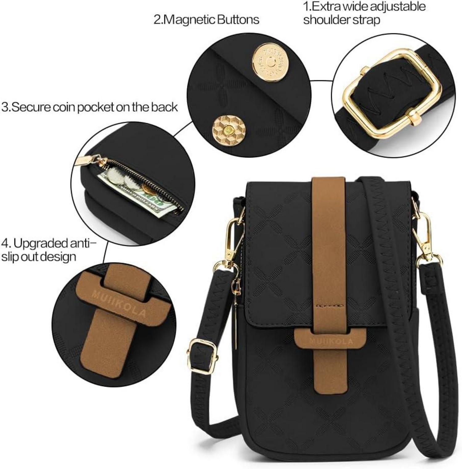 Handytasche Damen Leder RFID Blockierung Umhängetasche Silber Gold