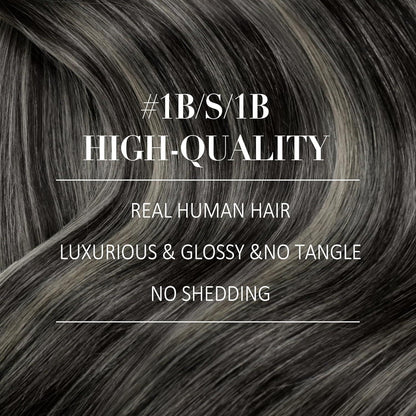 Clip-in Echthaar Extensions Ombre Schwarz Silber 55cm