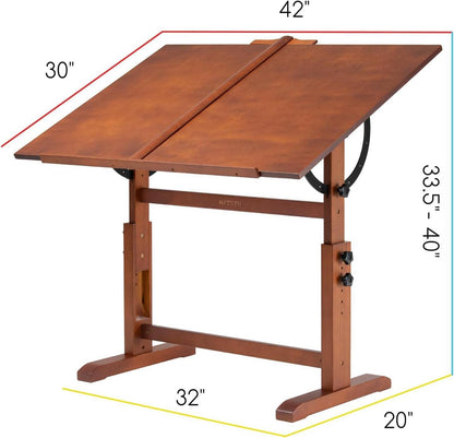 MEEDEN Holz-Zeichentisch Höhenverstellbar Walnuss 107x76cm