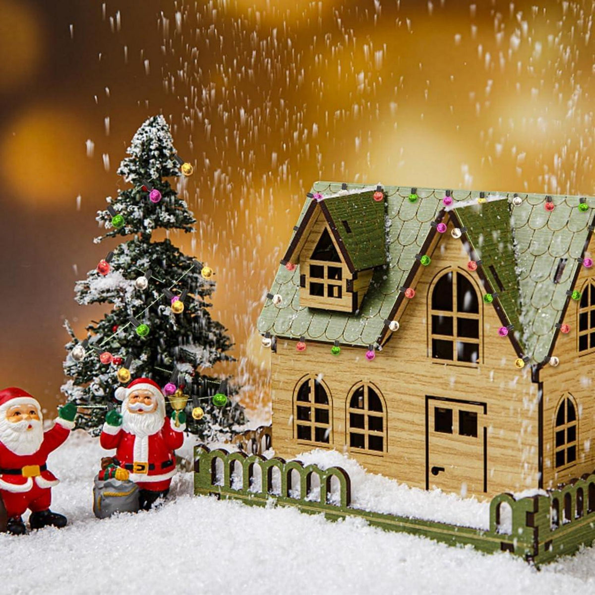 NETUME Puppenhaus Zubehör 45 cm Miniatur Wichtel Lichterkette Weihnachten