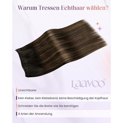 Echthaar Tressen Ombre Braun 55cm - Zum Einnähen #2/8/2
