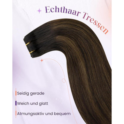 Echthaar Tressen Ombre Braun 55cm - Zum Einnähen #2/8/2