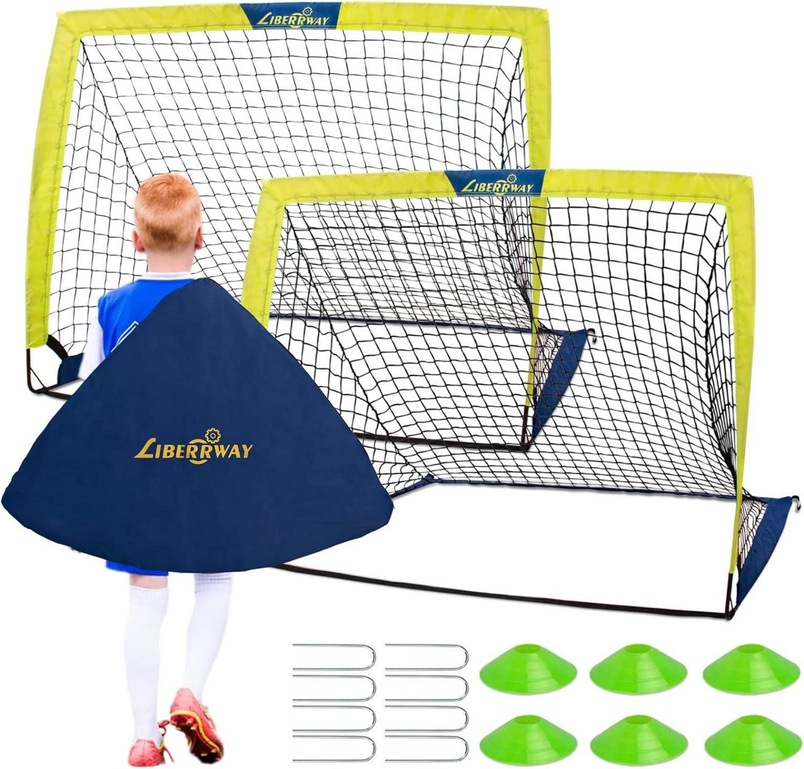 Faltbare Fußballtore 2er Set mit 6 Hütchen und Tasche