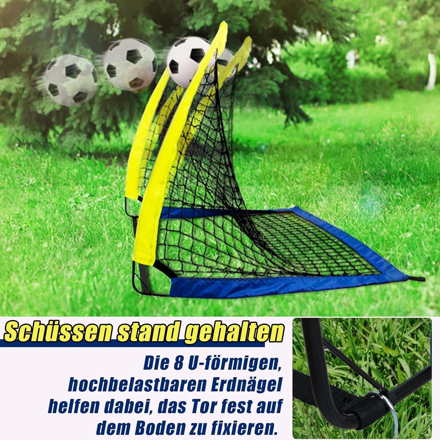 Faltbare Fußballtore 2er Set für Garten Kinder mit Hütchen und Tasche