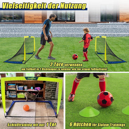 Faltbare Fußballtore Set für Garten Kinder mit Hütchen, Tasche 120x90x90cm