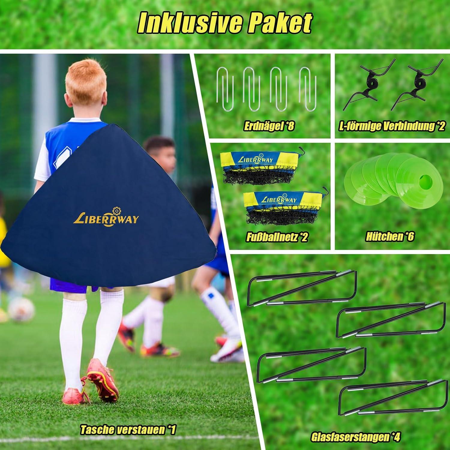 Faltbare Fußballtore Set für Garten Kinder mit Hütchen, Tasche 120x90x90cm