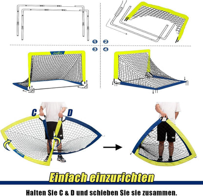 Faltbare Fußballtore 2er Set für Garten Kinder mit Hütchen und Tasche