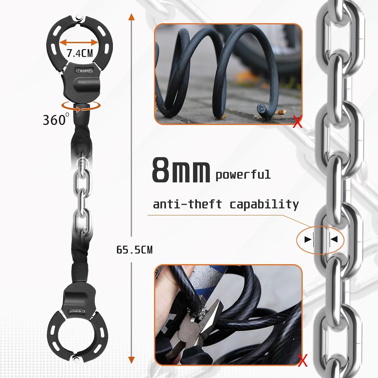 Mezelon E Scooter Schloss | 8mm Kette Handschellenschloss für Elektroscooter