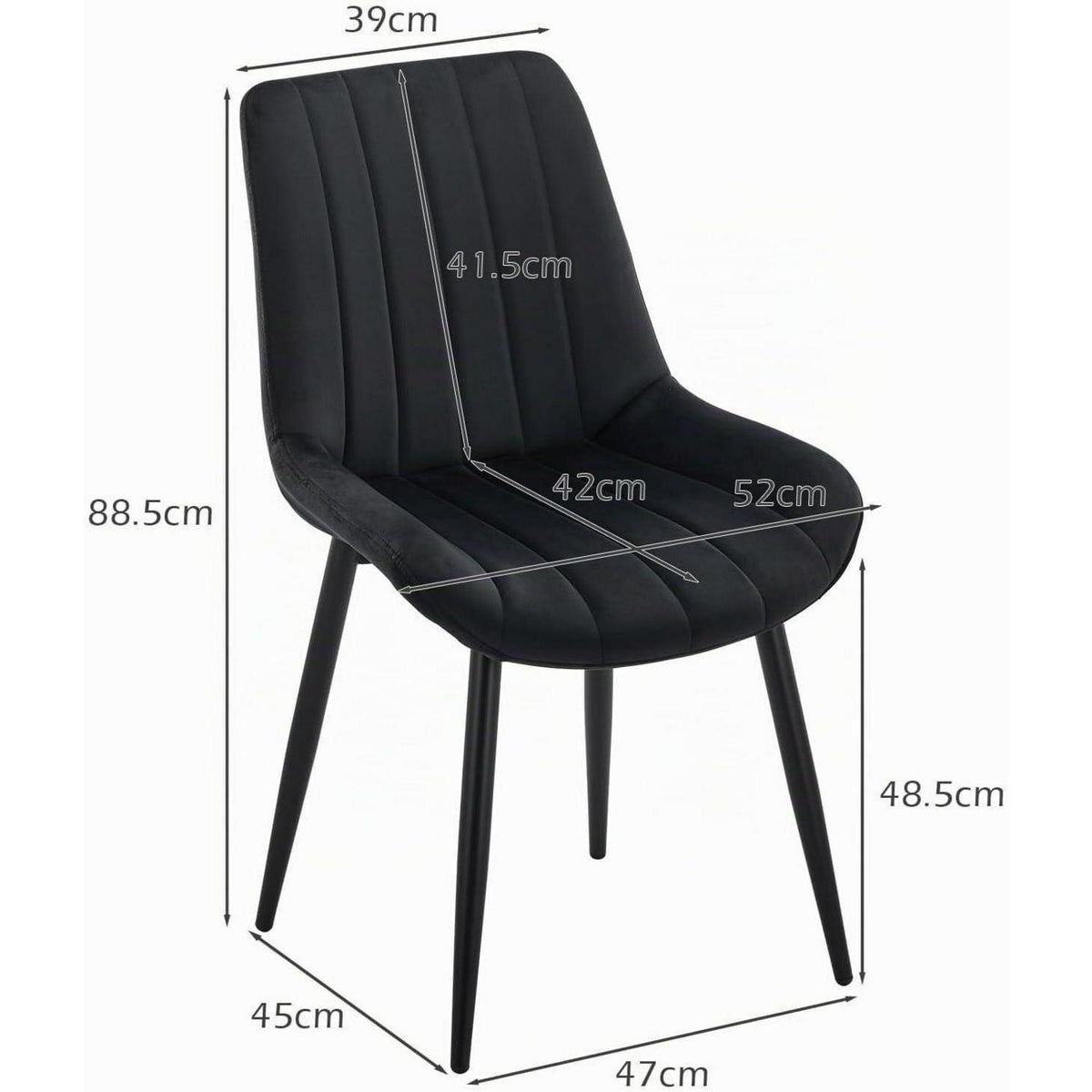 Samt Esszimmerstühle 2er Set – Moderne Sessel Schwarz
