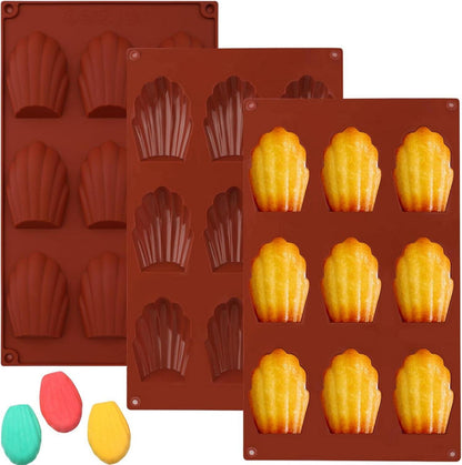3er Set Silikon Madeleine Backformen Muschelförmig BPA-frei