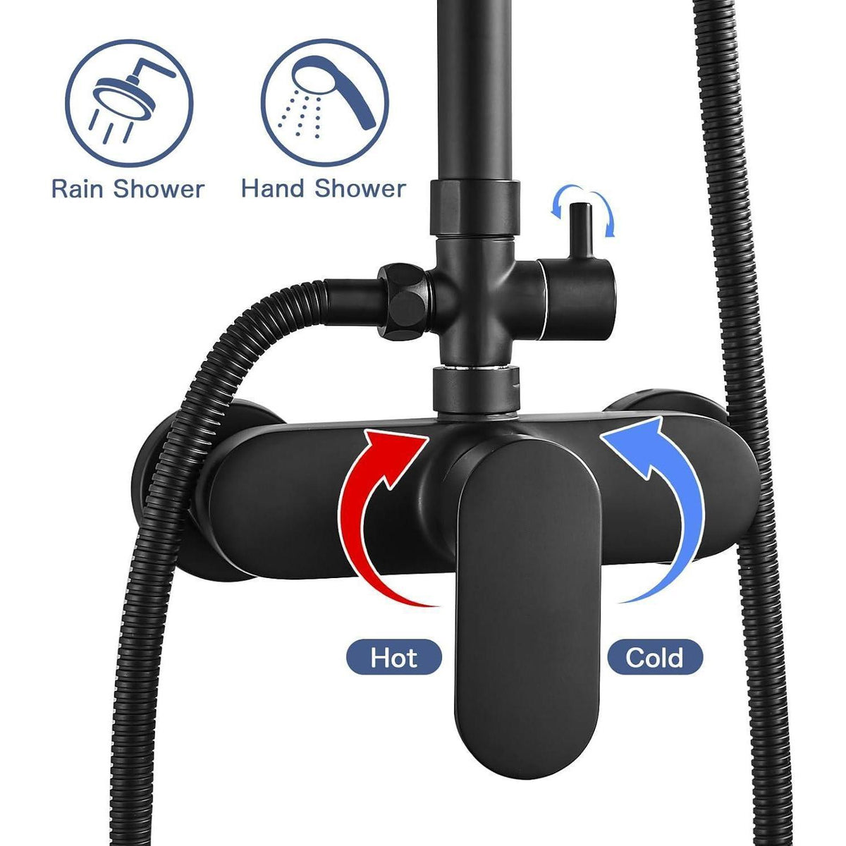Namuoto Duschsystem Schwarz, Höhenverstellbar mit Regendusche & Handbrause