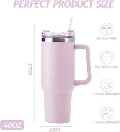 40oz Thermobecher mit Strohhalm und Henkel, Vakuum