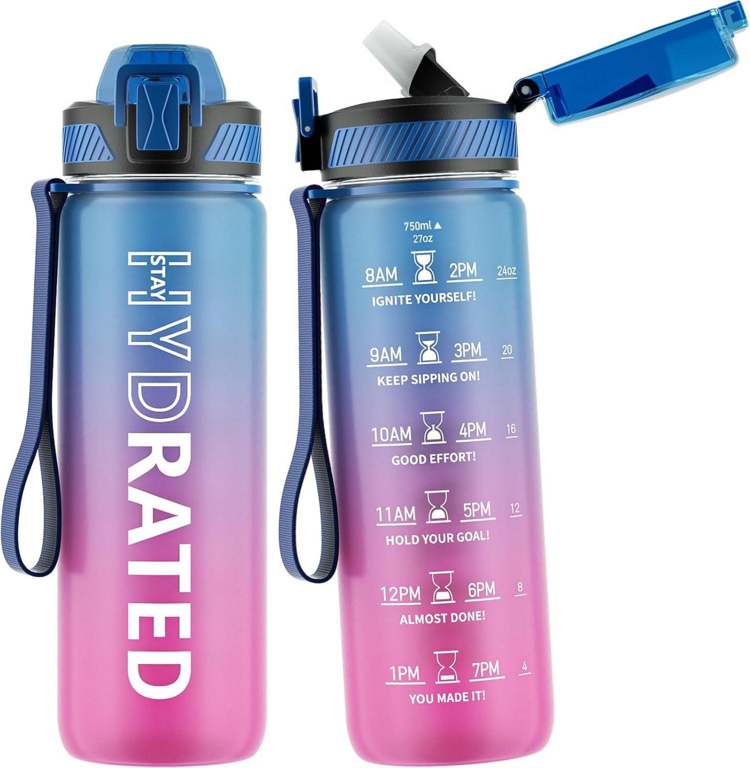 Sport Trinkflasche 750ML BPA-Frei mit Strohhalm und Zeitmarkierung
