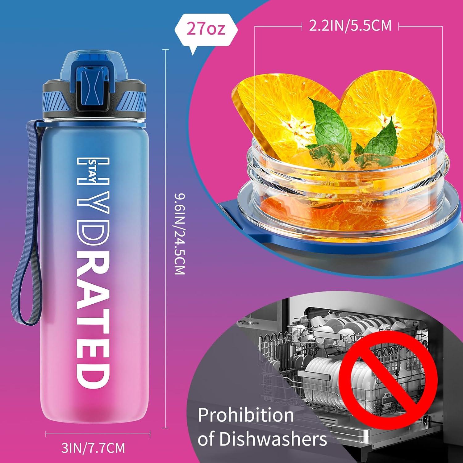 QLUR Trinkflasche 750ML BPA-Frei Tritan Wasserflasche mit Strohhalm Zeitmarkierung
