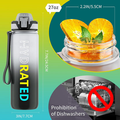 Trinkflasche 800ml BPA-frei mit Strohhalm Zeitmarkierung Sport Yoga Outdoor