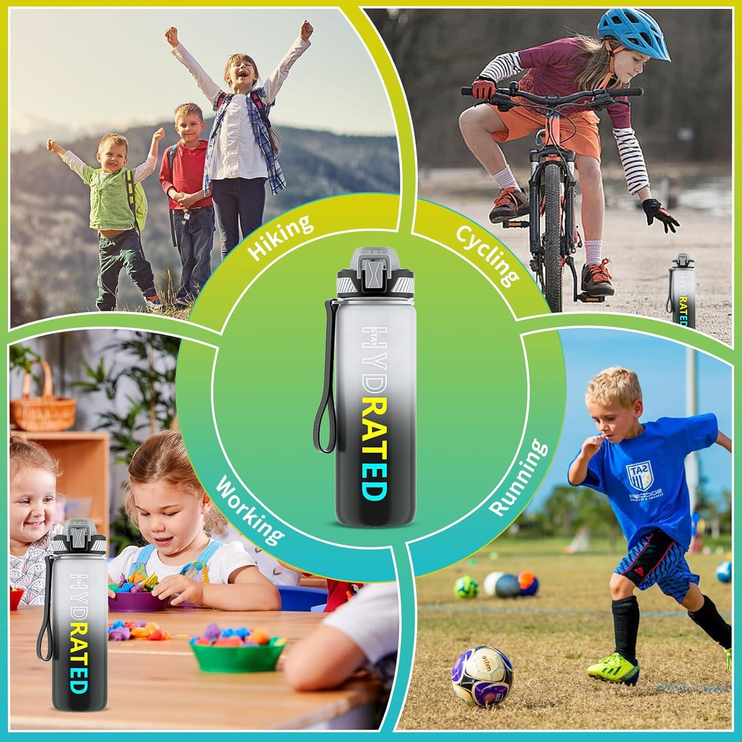 QLUR Trinkflasche 800ML BPA-Free Sportflasche Strohhalm Zeitmarkierung Outdoor
