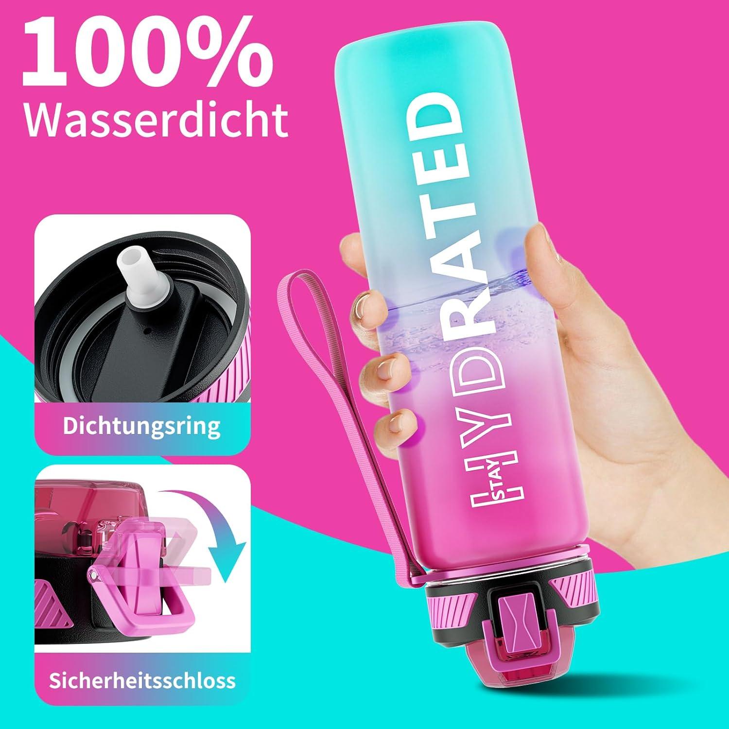 QLUR Trinkflasche 800ML BPA-frei mit Strohhalm für Fitness Outdoor