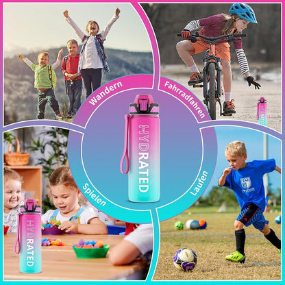 QLUR Trinkflasche 800ML BPA-Frei mit Strohhalm und Zeitmarkierung für Fitness