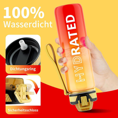 Trinkflasche 800 ml BPA-frei mit Strohhalm und Zeitmarkierung Gelb Rot