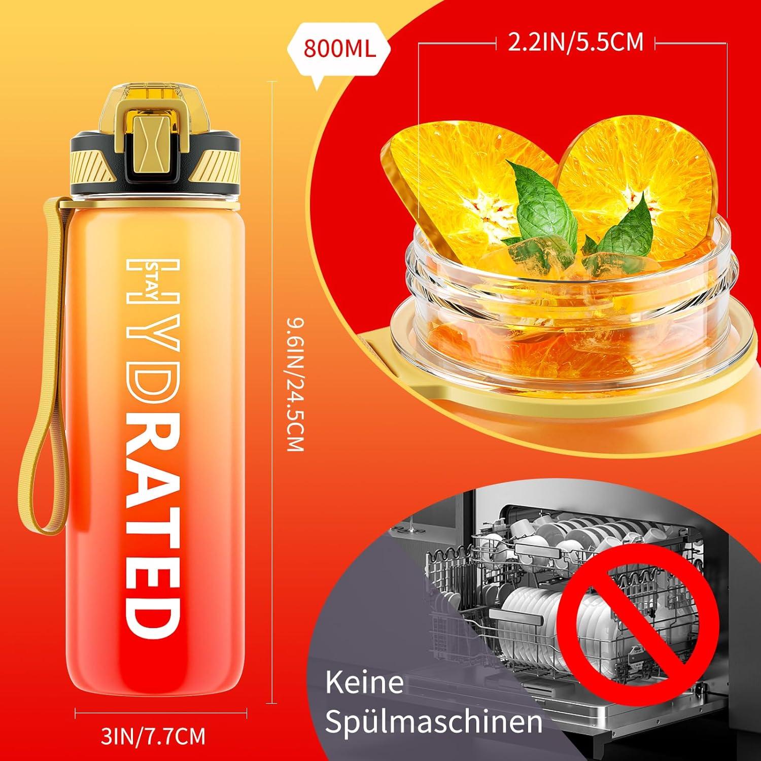 Trinkflasche 800ML BPA-Frei Tritan Wasserflasche Strohhalm Fitness