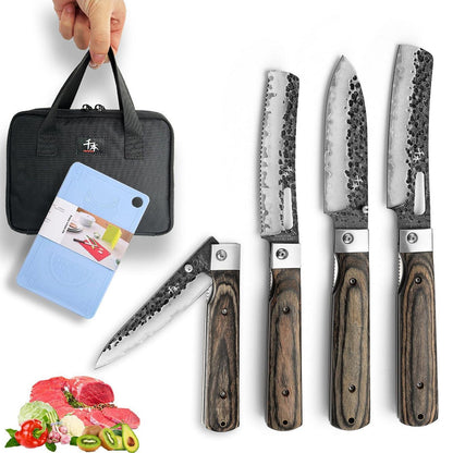 Faltbares Küchenmesser Set aus Edelstahl mit Holzgriff