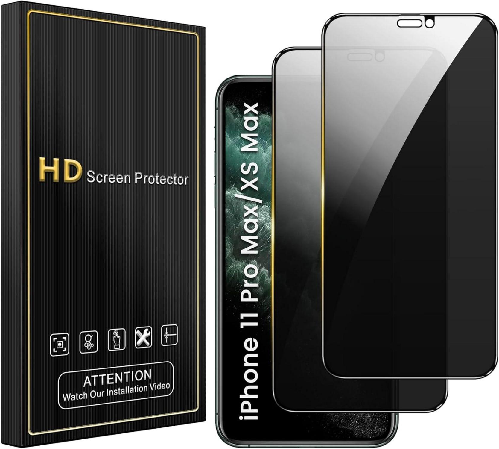 Sichtschutz Panzer Glasfolie für iPhone 11 Pro Max Xs Max 9H 2er Set
