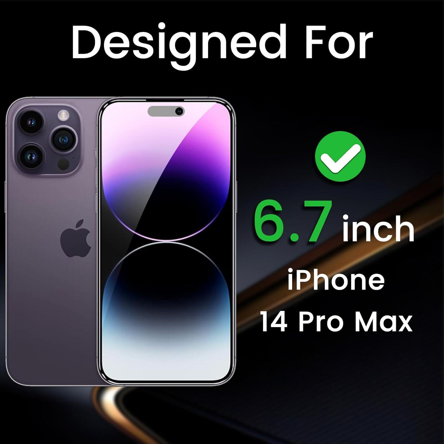 Sichtschutz für iPhone 14 Pro Max 6,7 Zoll, Panzerglas 2er