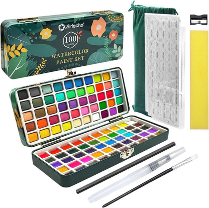Aquarellfarben Set 100 Farben in Tragbarer Box mit Zubehör