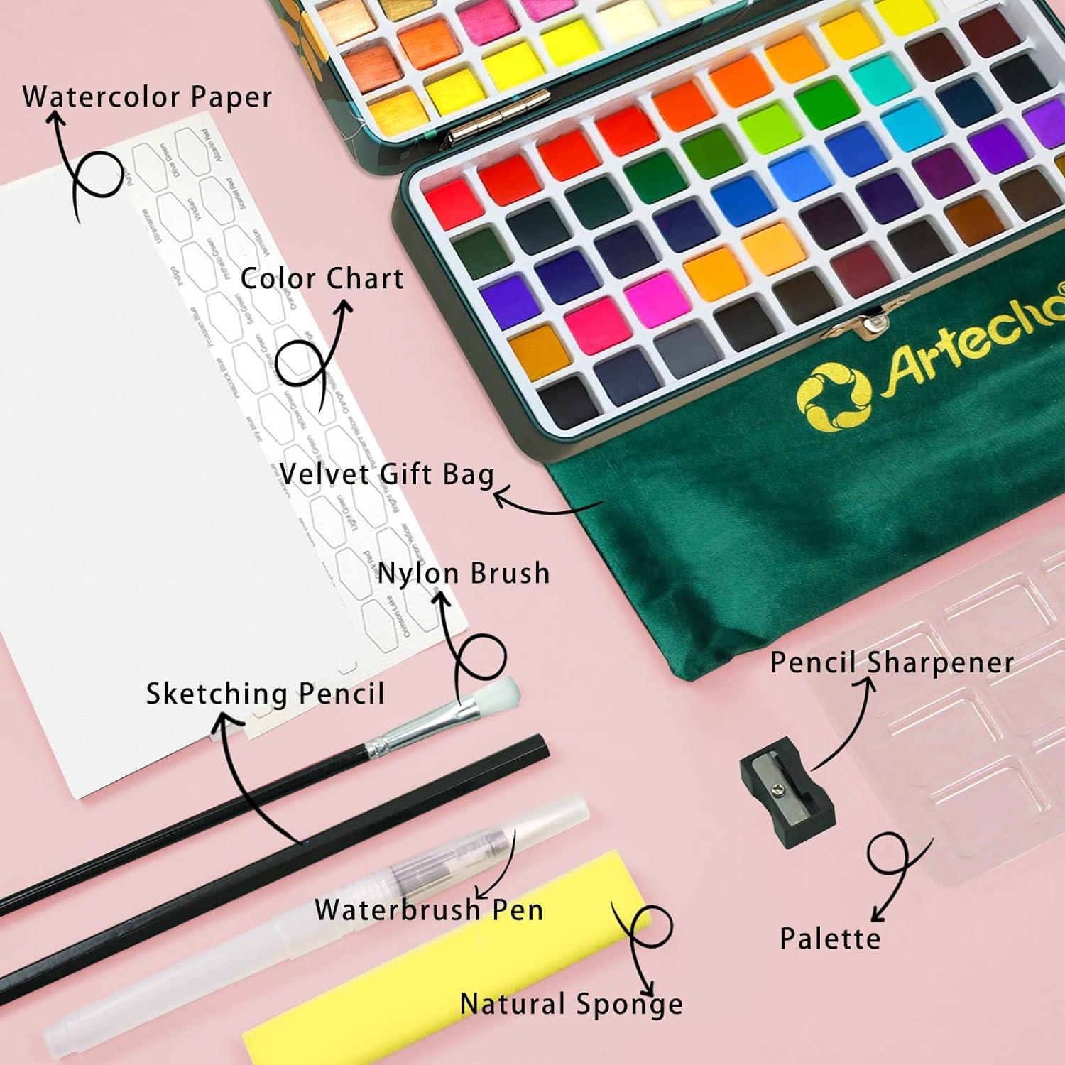 Aquarellfarben Set 100 Farben in Tragbarer Box mit Zubehör