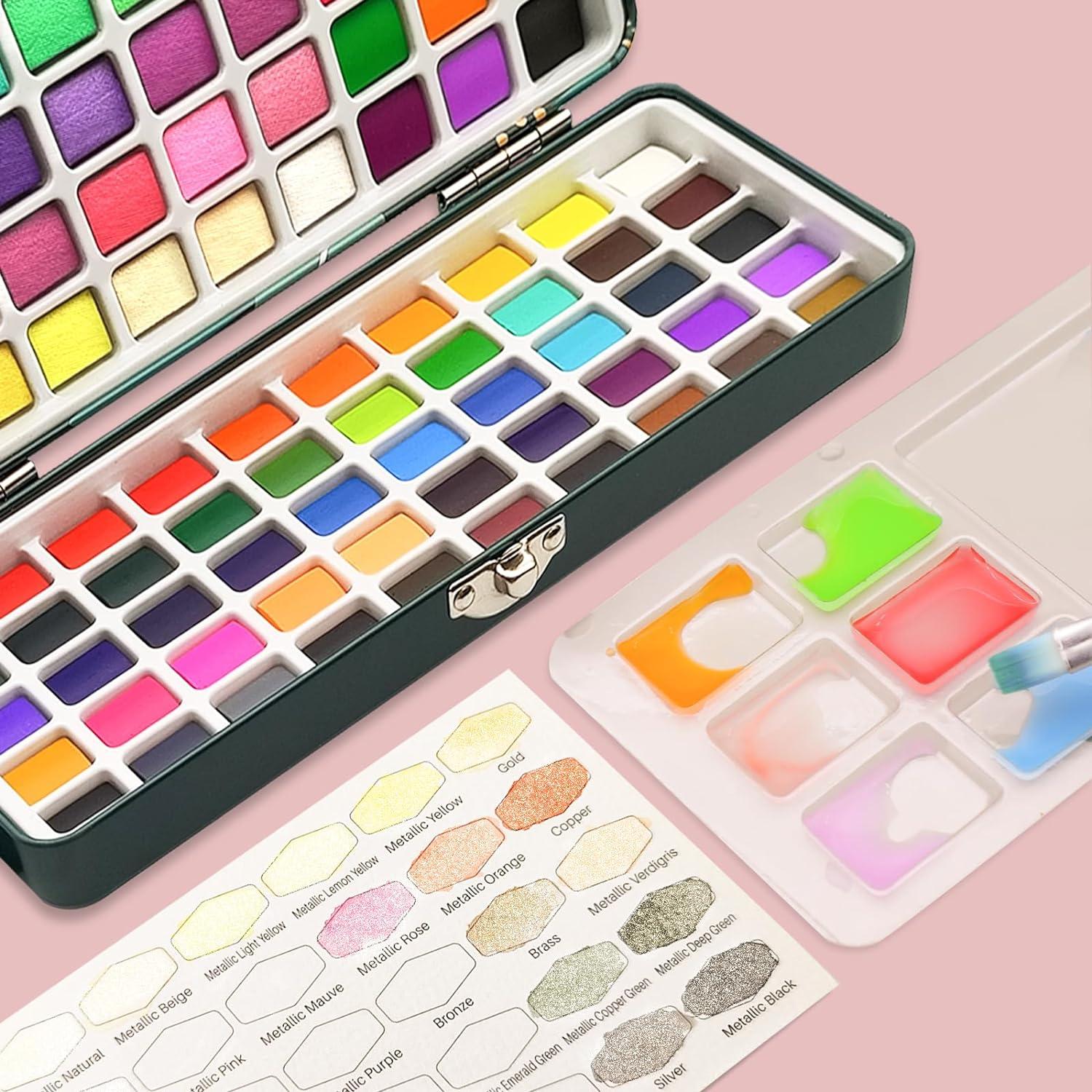 Aquarellfarben Set 100 Farben Tragbare Box Pinsel Aquarellpapier