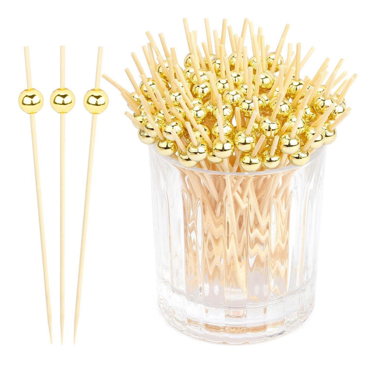 200 Cocktailspieße mit Goldperlen – Fingerfood Spieße für Party & Bar