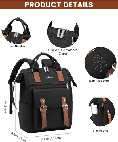 Damen Rucksack Klein Wasserdicht Cityrucksack Elegant Schwarz