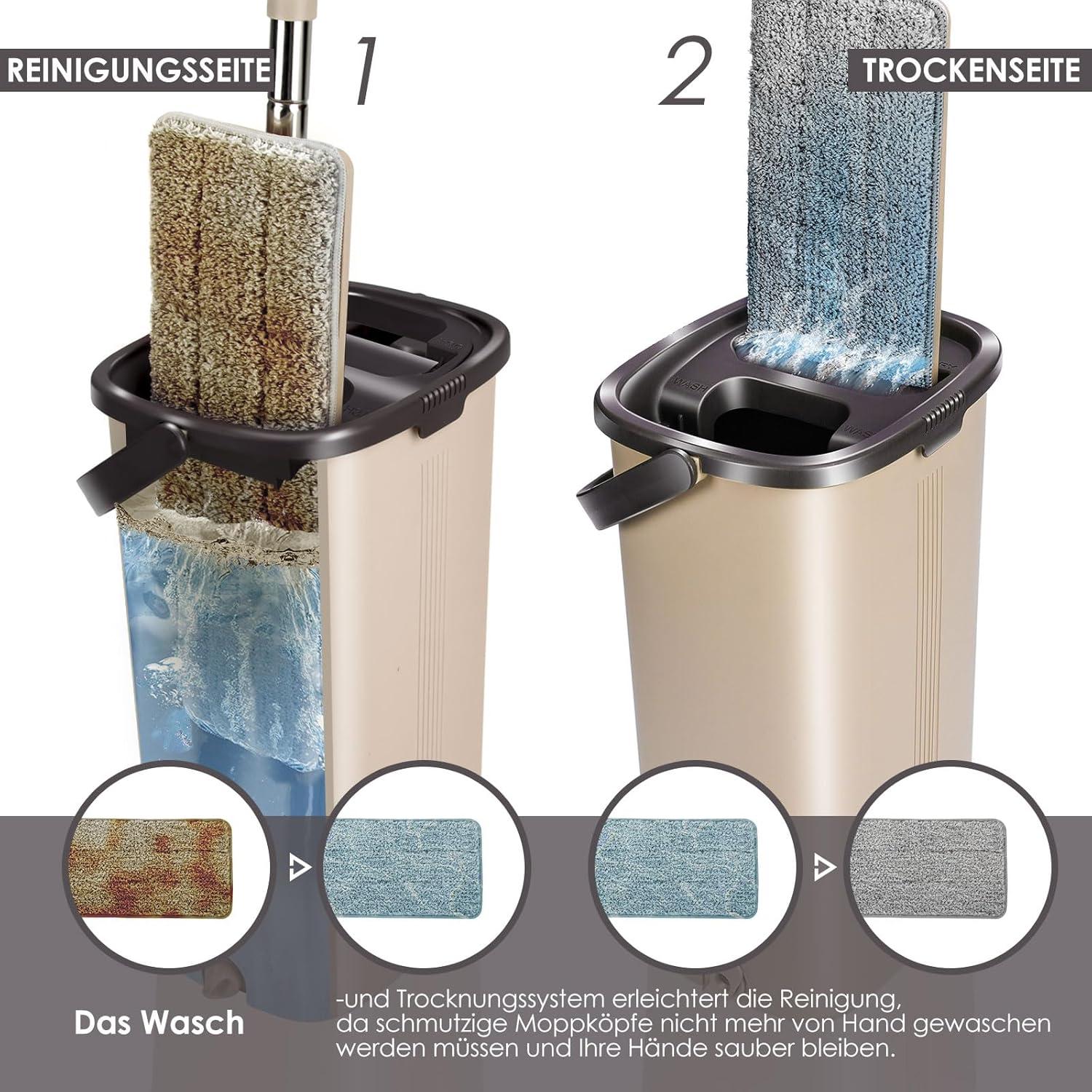 Myiosus Wischmopp Set mit Eimer und 6 Mikrofaser Pads