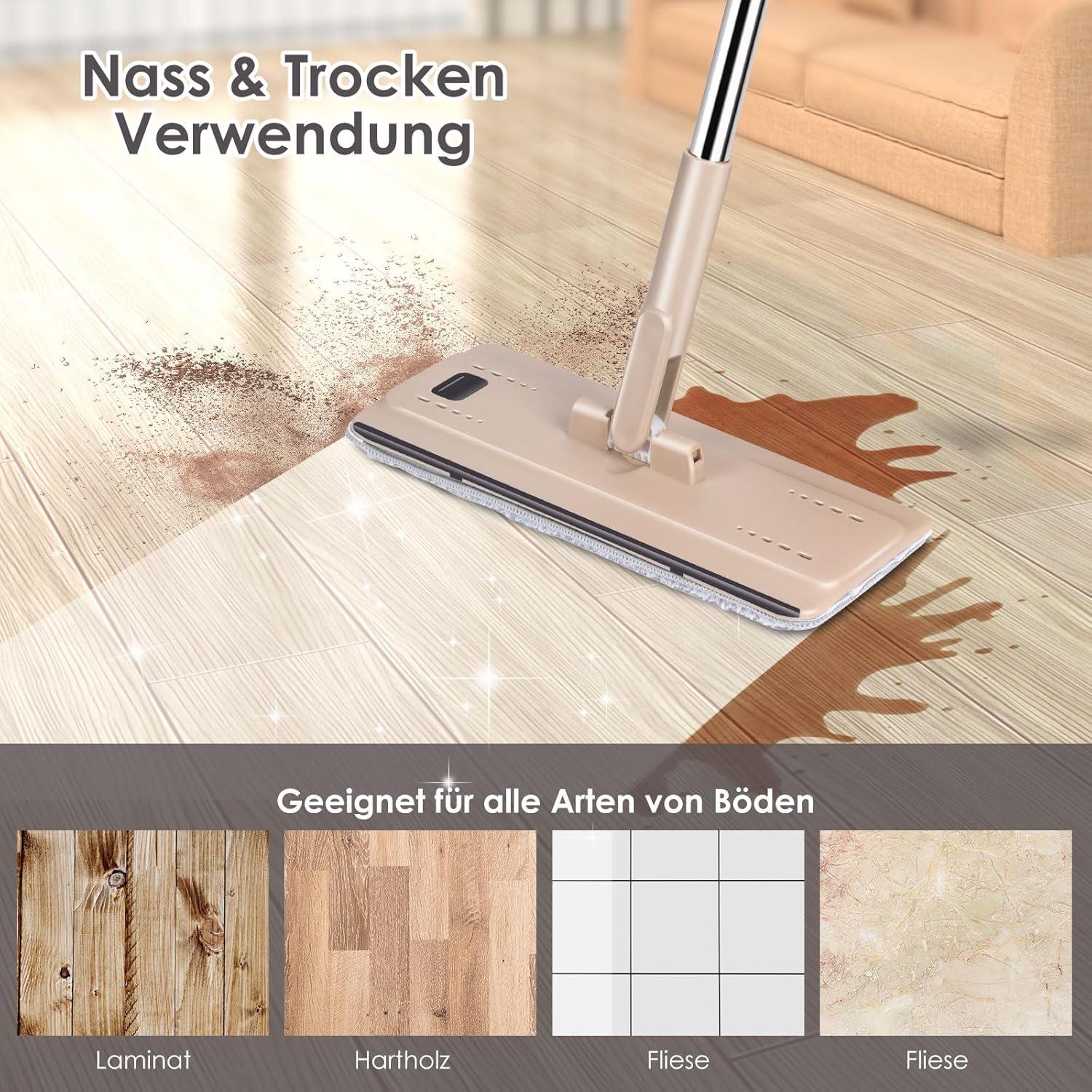 Myiosus Wischmopp Set mit Eimer Bodenwischer 6 Mikrofaser Pads