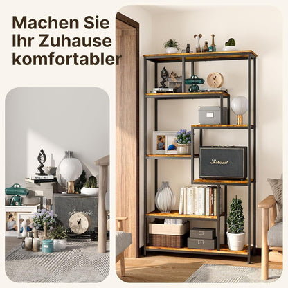 5-stöckiges Versetztes Bücherregal – Freistehend & Industriedesign
