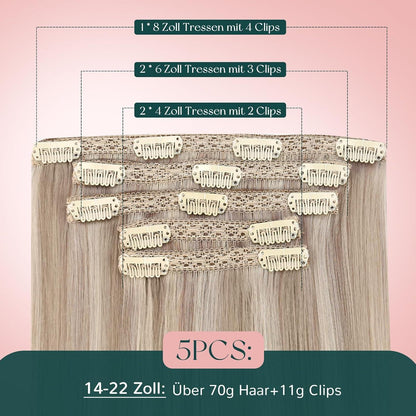 Blond Echthaar Clip-in Extensions – Aschblond Highlights