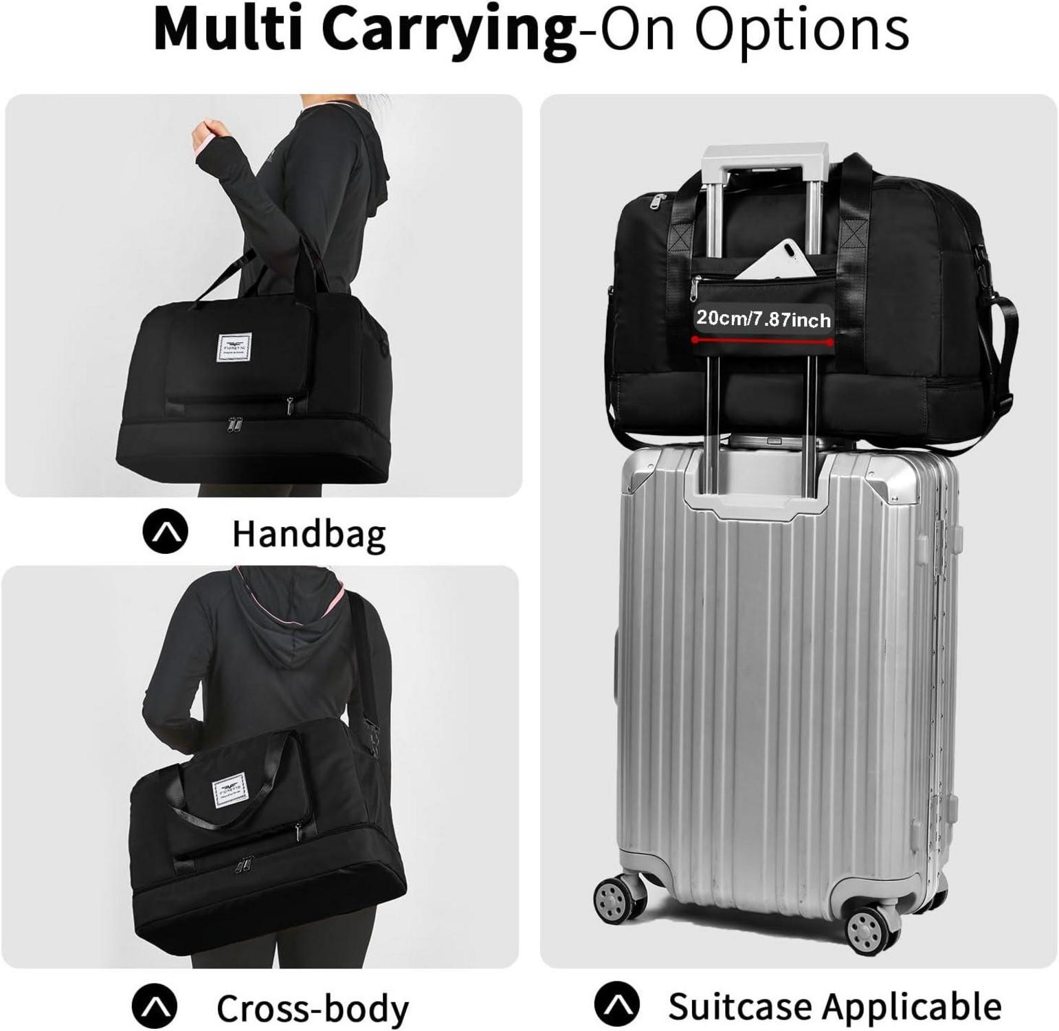 Faltbare Damen-Reisetasche mit Schuhfach, Nassfach 45l Schwarz