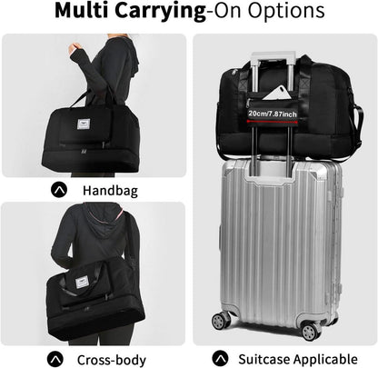 Faltbare Damen-Reisetasche mit Schuhfach, Nassfach 45l Schwarz