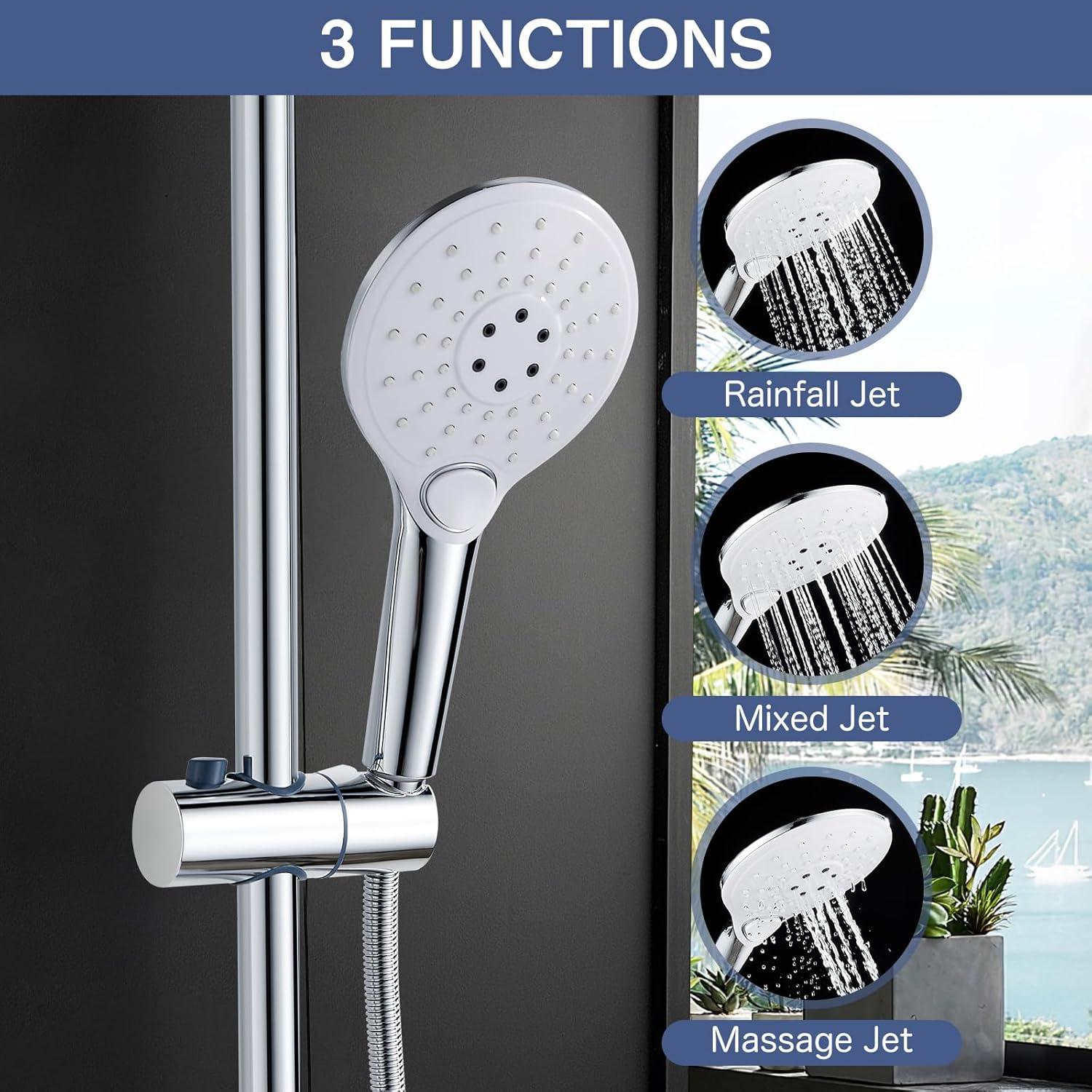 Namuoto Duschset mit Armatur und Regendusche, Chrom, Höhenverstellbar