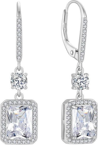 925 Sterling Silber Prinzessschliff Hängende Ohrringe mit