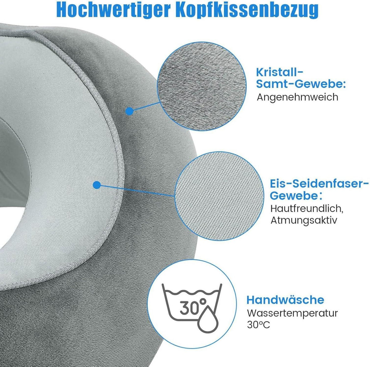 Memory Foam Reisekissen Nackenkissen Auto Flugzeug Grau